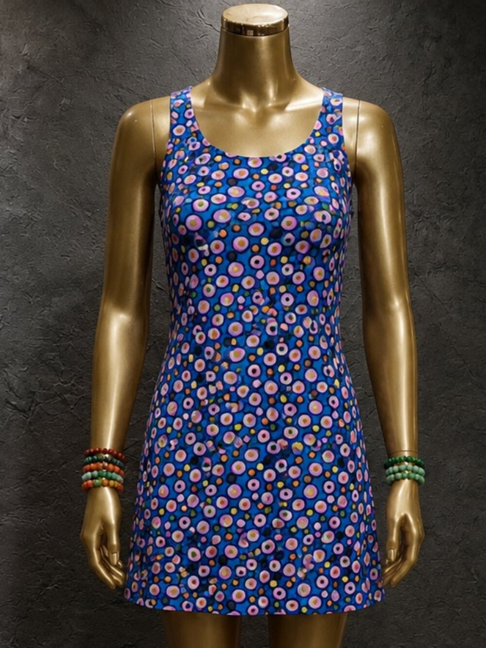Emily Stacy Retro Geometric Polka Dot Mini Dress Sleeveless S